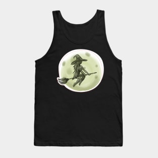 Halloween Witch flying broom in front Tank Top